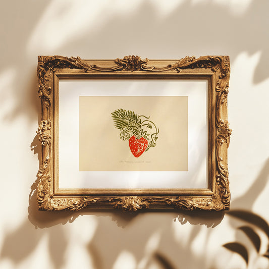 vintage fruits strawberry linocut print modern kitchen art botanical wall 
original artwork cottagecore lino print dining room decor farmhouse gift linogravure berries home office wall hanging mini A5 A4 rustic  block relief printmaking hand carved handprint unique gift ideas floral plant cottage core dopamine retro eclectic aesthetic chic moody princess girly sage green farm chateaucore spring bedroom living coquette room dorm laundry above bed shelf entryway decordried new housewarming