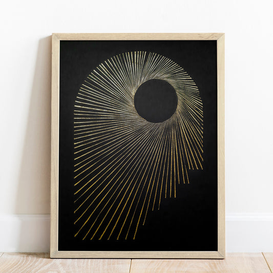 Abstract black and gold sun lines arch Linocut print Wall hanging decor lino print, linogravure. printmaking, relief print, block print wall hanging, unique wall art, trendy wall art, thank you gift boss, teacher appreciation gift, autumn wall art, sister in law gift, shelf decor, self gift, retirement gift, realtor closing gift, original artwork, one of a kind, nurse gift, niece gift from aunt, new mom gift, new job gift, New home gift