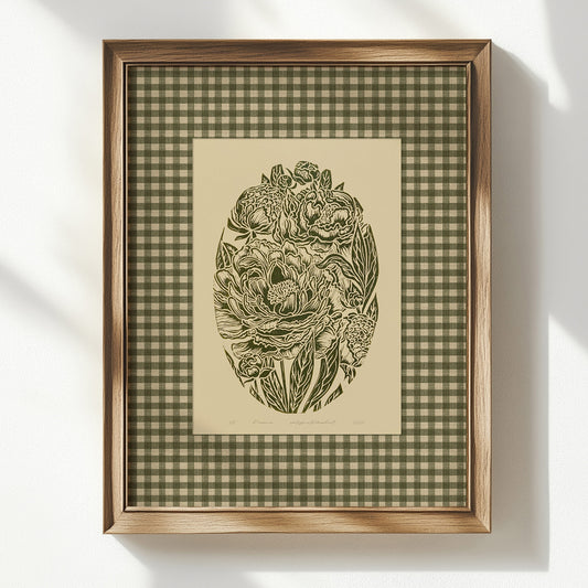 sage green color peony flowers large linocut prints floral lino printable wall art grand millennial modern kitchen digital poster retro cottagecore vintage botanical gingham checkered decor monochrome mom gift rustic living room antique illustration plant lover dining room chateaucore hostess thank you thanksgiving table earth tones downloadable nature bedroom instant download home office housewarming laundry farmhouse mother grandmother sister self wife women girlfriend Entryway reading nook