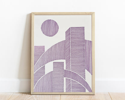 Violet Geometric abstract cityscape line shapes artwork for New home gift UNFRAMED for living room, or bedroom original artwork