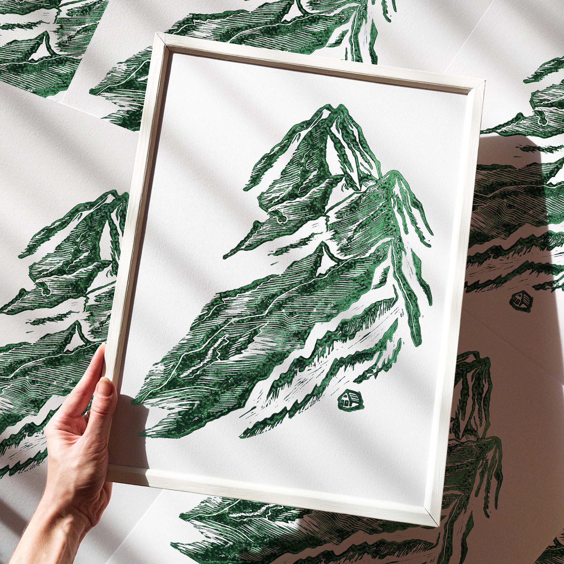 Green mountain with house Linocut print Wall art hanging decor lino print, linogravure. printmaking, relief print, block print, wall hanging, unique wall art, trendy wall art, thank you gift boss, teacher appreciation gift, Summer wall art, Spring wall art, sister in law gift, shelf decor, self gift, rustic wall art, retirement gift, realtor closing gift, original artwork, one of a kind, nurse gift, niece gift from aunt, new mom gift, new job gift, New home gift, new grandma gift, new apartment 
