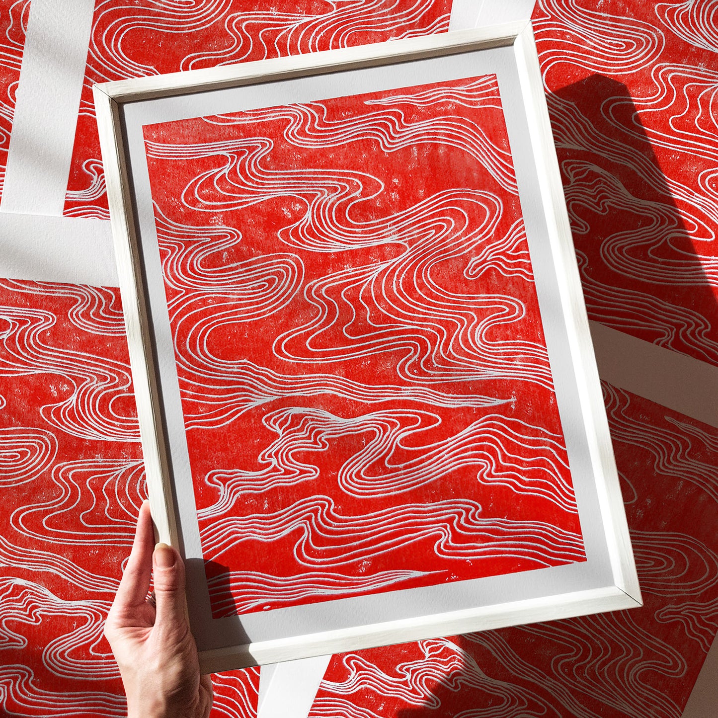 Red Abstract Japanese Cloud Linocut Print Original Artwork Printmaking Modern Living Contemporary Bedroom Home Gift Minimal Holiday Decor One of a kind Relief print, realtor closing gift, Printmaking art, original illustration, original artwork, one of a kind, office wall decor, nurse gift, niece gift from aunt, new mom gift, new job gift, New home gift, new grandma gift, new apartment housewarming gift, new apartment gift, nature wall ar, nature print, eclectic, minimalist Nature original art, nature lover