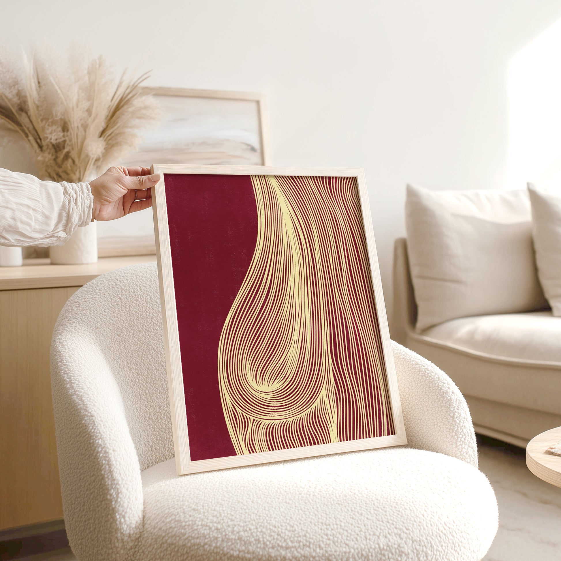 trendy 2026 palette gallery wall set butter yellow color burgundy red cherry relaxing abstract contemporary lines set of 3 piace printable wall art primary bedroom spa bathroom decor nordic scandinavian aesthetic prints digital poster
 above bed decor zen decor retirement gift going away gift for coworker employee appreciation gift pass the gift game realtor closing gift employee appreciation gift gallery wall art new home gift unique self gift toddler reading nook 16th birthday 21st birthday gift for her