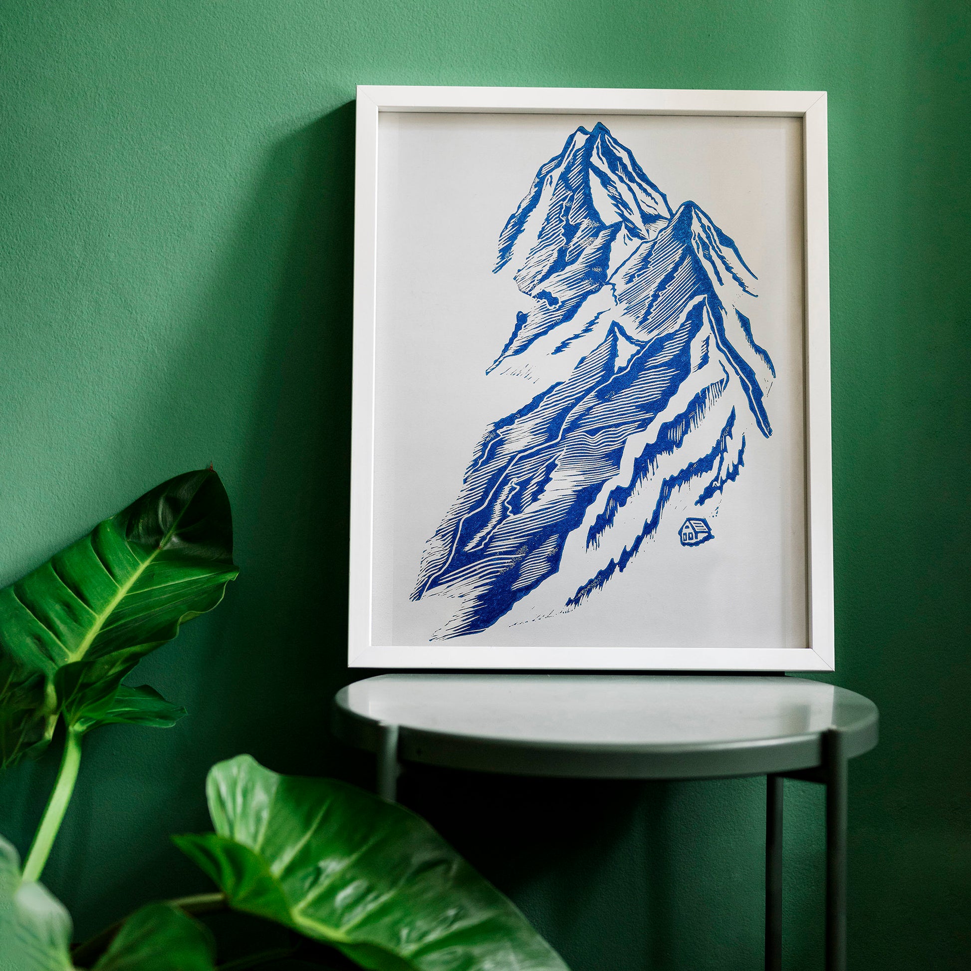 Blue mountain with house Linocut print Wall art hanging decor, lino print, linogravure. printmaking, relief print, block print, wall hanging, unique wall art, trendy wall art, thank you gift boss, teacher appreciation gift, Summer wall art, Spring wall art, sister in law gift, shelf decor, self gift, rustic wall art, retirement gift, realtor closing gift, original artwork, one of a kind, nurse gift, niece gift from aunt, new mom gift, new job gift, New home gift, new grandma gift, new apartment housewarming