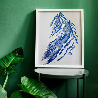 Blue mountain with house Linocut print Wall art hanging decor, lino print, linogravure. printmaking, relief print, block print, wall hanging, unique wall art, trendy wall art, thank you gift boss, teacher appreciation gift, Summer wall art, Spring wall art, sister in law gift, shelf decor, self gift, rustic wall art, retirement gift, realtor closing gift, original artwork, one of a kind, nurse gift, niece gift from aunt, new mom gift, new job gift, New home gift, new grandma gift, new apartment housewarming