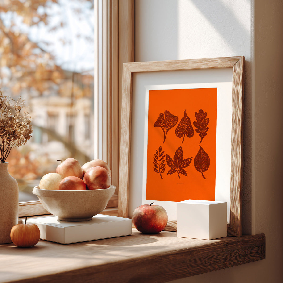 Autumn Orange brown minimalist rustic foraged nature leaves plant printable wall art large linocut prints warm earth tones living room treat yourself digital poster forestcore decor botanical lino linogravure instant download 
christmas gift ideas,&nbsp;new grandma gift, housewarming gift, new apartment gift, nature print, nature lover gift, Handprinted Thanksgiving Gift, handprint art, mothers day gift ideas, mothers day gift from daughter, Cottagecore Christmas,&nbsp;Autumn Entryway Decor mothers 