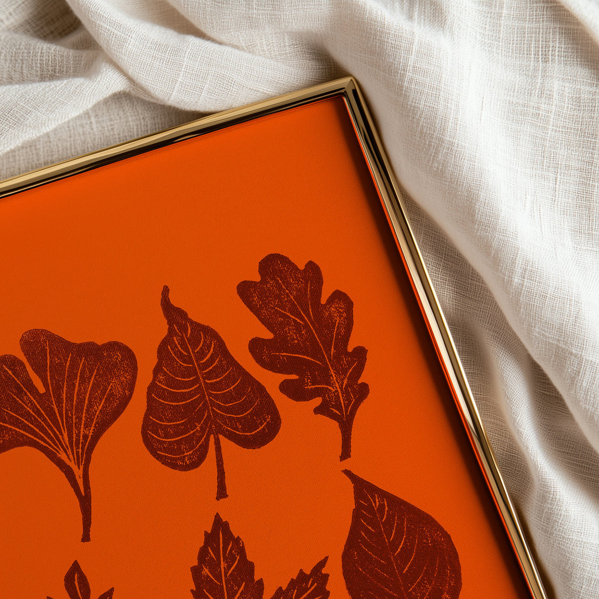 Autumn Orange brown minimalist rustic foraged nature leaves plant printable wall art large linocut prints warm earth tones living room treat yourself digital poster forestcore decor botanical lino linogravure instant download 
linoldruck, flower, wall hanging, unique wall art, trendy, thank you gift, boss, hand carved, teacher appreciation gift, Autumn wall art, sister in law gift,&nbsp; self gift, rustic wall art, retirement, Thankful Wall Decor,&nbsp;Relief print, Handmade Seasonal Decor, realtor closing 