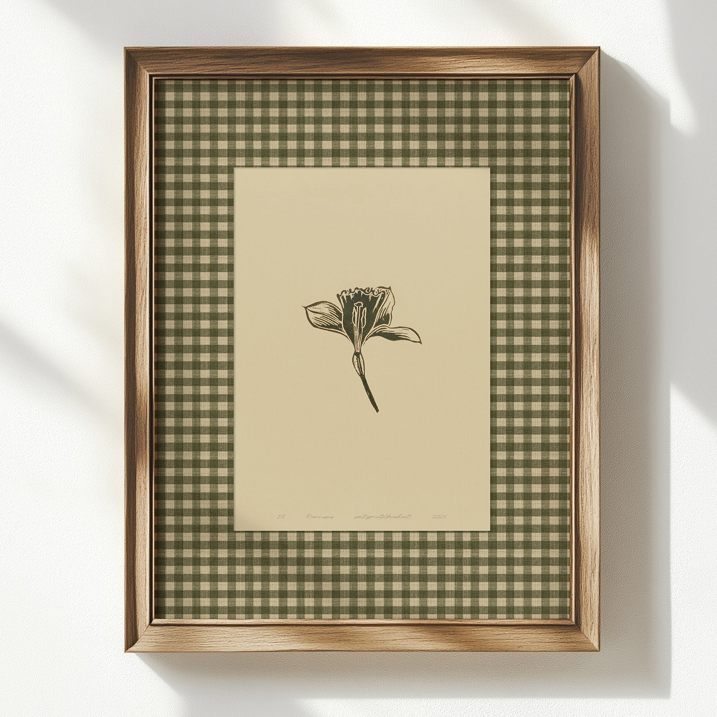 Beige printable wall art sage green color gingham daffodil flower large linocut prints retro cottagecore chateaucore decor checkered study room digital poster rustic linogravure floral lino instant download botanical checkered monoprints grand millennial modern kitchen monochrome mom gift living room antique illustration dining room hostess earth tones downloadable nature bedroom home office housewarming farmhouse mother grandmother sister self wife women girlfriend Entryway reading nook