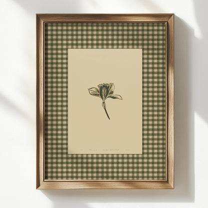 Beige printable wall art sage green color gingham daffodil flower large linocut prints retro cottagecore chateaucore decor checkered study room digital poster rustic linogravure floral lino instant download botanical checkered monoprints grand millennial modern kitchen monochrome mom gift living room antique illustration dining room hostess earth tones downloadable nature bedroom home office housewarming farmhouse mother grandmother sister self wife women girlfriend Entryway reading nook