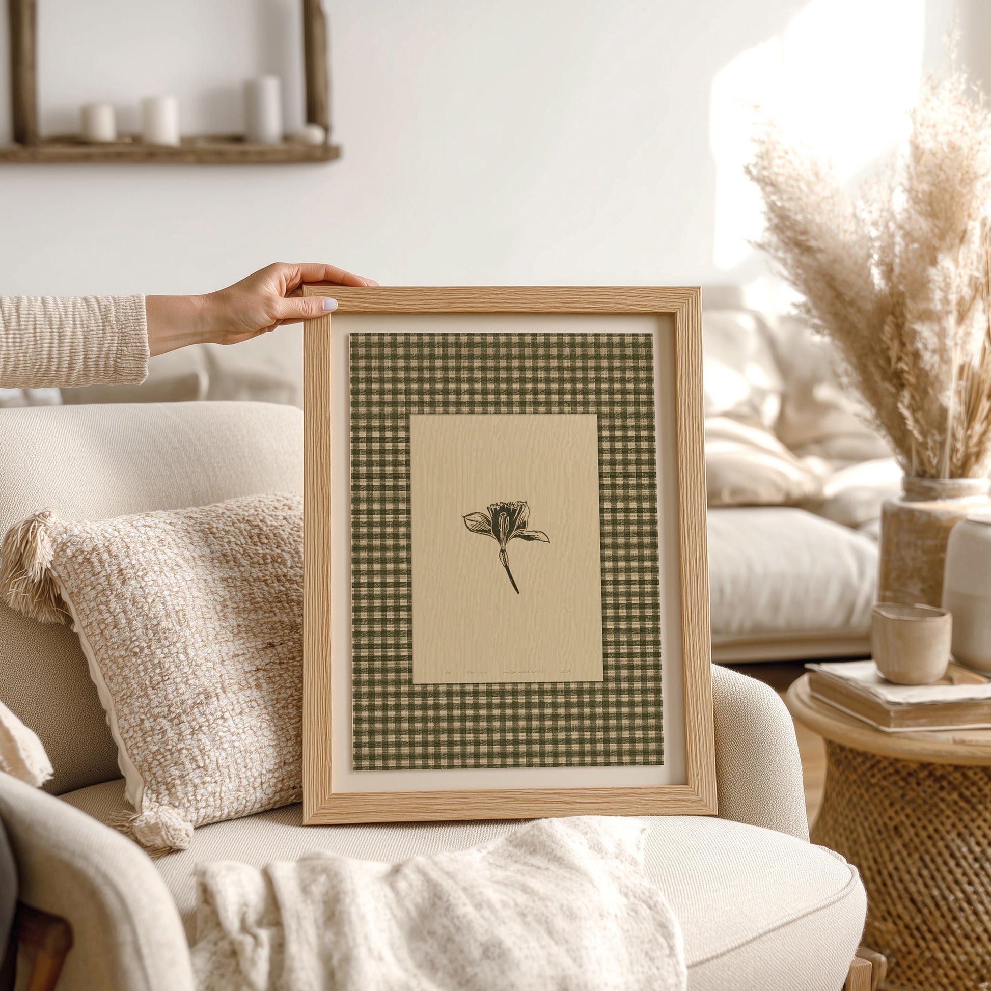 Printable Sage Green Gingham Daffodil Flower Linocut Prints Retro Cottagecore Chateaucore Checkered Wall Art Study Room Decor Digital Poster Living room 
 new apartment gift, nature wall art, nature lover gift, mothers day gift ideas, mothers day gift from daughter, mothers day gift, mother in law gift, mom birthday gift, Modern kitchen art, long distance gift, living room wall art, Living room wall art, wall hanging, laundry room decor, kitchen wall art, woodland illustration, Christmas gift ideas