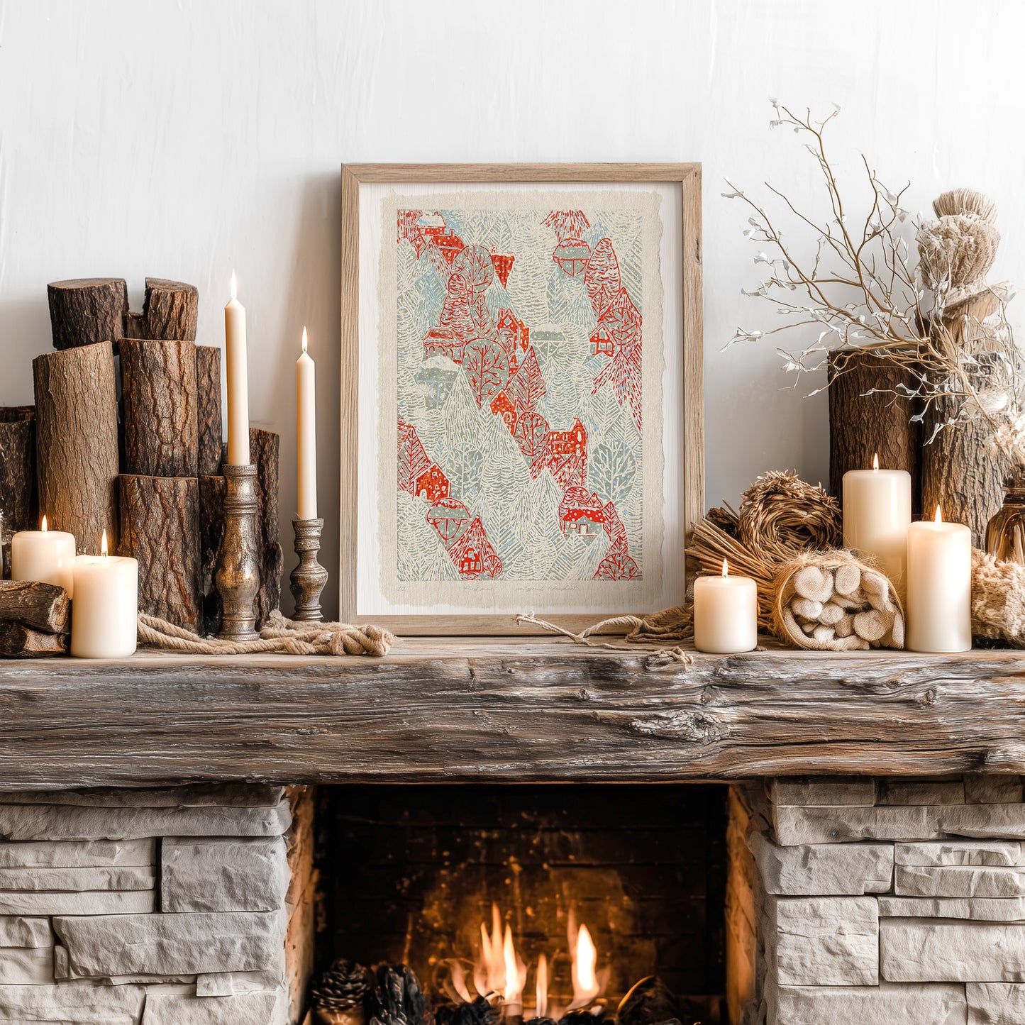 retro winter gray forest snow red house village printable wall art large linocut prints christmas festive toddler reading nook digital poster funny lino fine art linogravure staircase guest room decor downloadable kids master bedroom rustic christmas instant download lovers present farm dining room holiday season foraged self gift affordable nature thank you mom aesthetic home office housewarming moody dorm laundry mom mother grandmother sister wife women hostess girlfriend xmas kitchen entryway