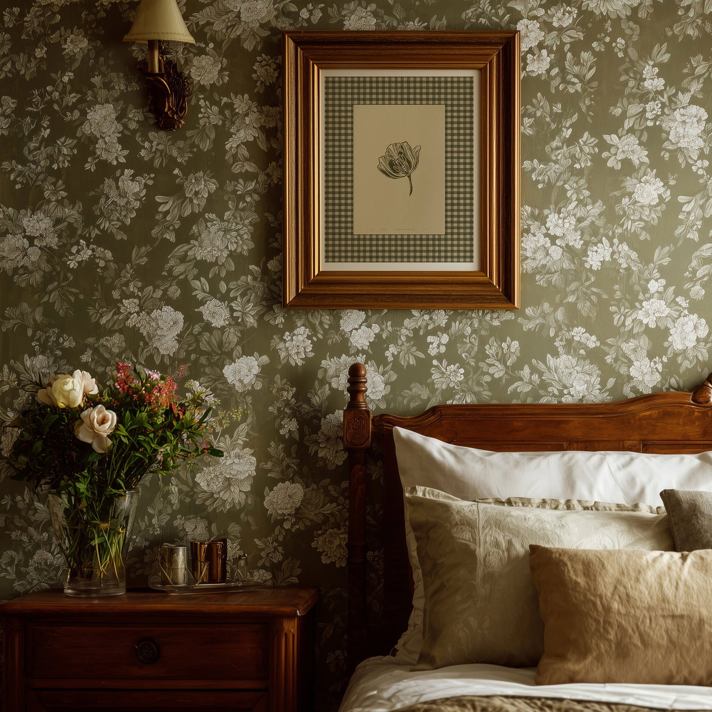 retro cottagecore printable wall art sage green color gingham tulip flower large linocut prints chateaucore decor checkered botanical powder room digital poster floral lino rustic linogravure instant download monoprints grand millennial modern kitchen monochrome mom gift antique illustration plant lover dining room hostess thank you table earth tones downloadable nature bedroom  housewarming farmhouse mother grandmother sister self wife women girlfriend Entryway reading nook laundry christmas