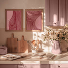 Gallery wall set of 2 trendy 2026 color palette burgundy and blush pink abstract sensual body nature lines digital poster N1