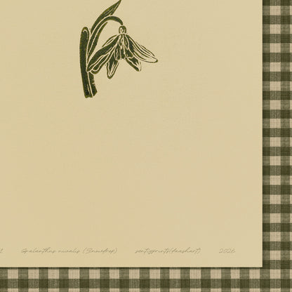 Trendy beige printable wall art sage green color gingham snowdrop flower large linocut retro cottagecore chateaucore checkered decor fireplace romantic nature digital poster floral lino prints rustic linogravure vintage botanical monoprints grand millennial kitchen monochrome mom gift living room antique illustration dining hostess table earth tones downloadable bedroom instant download home office housewarming farmhouse mother grandmother sister self wife women girlfriend Entryway reading nook