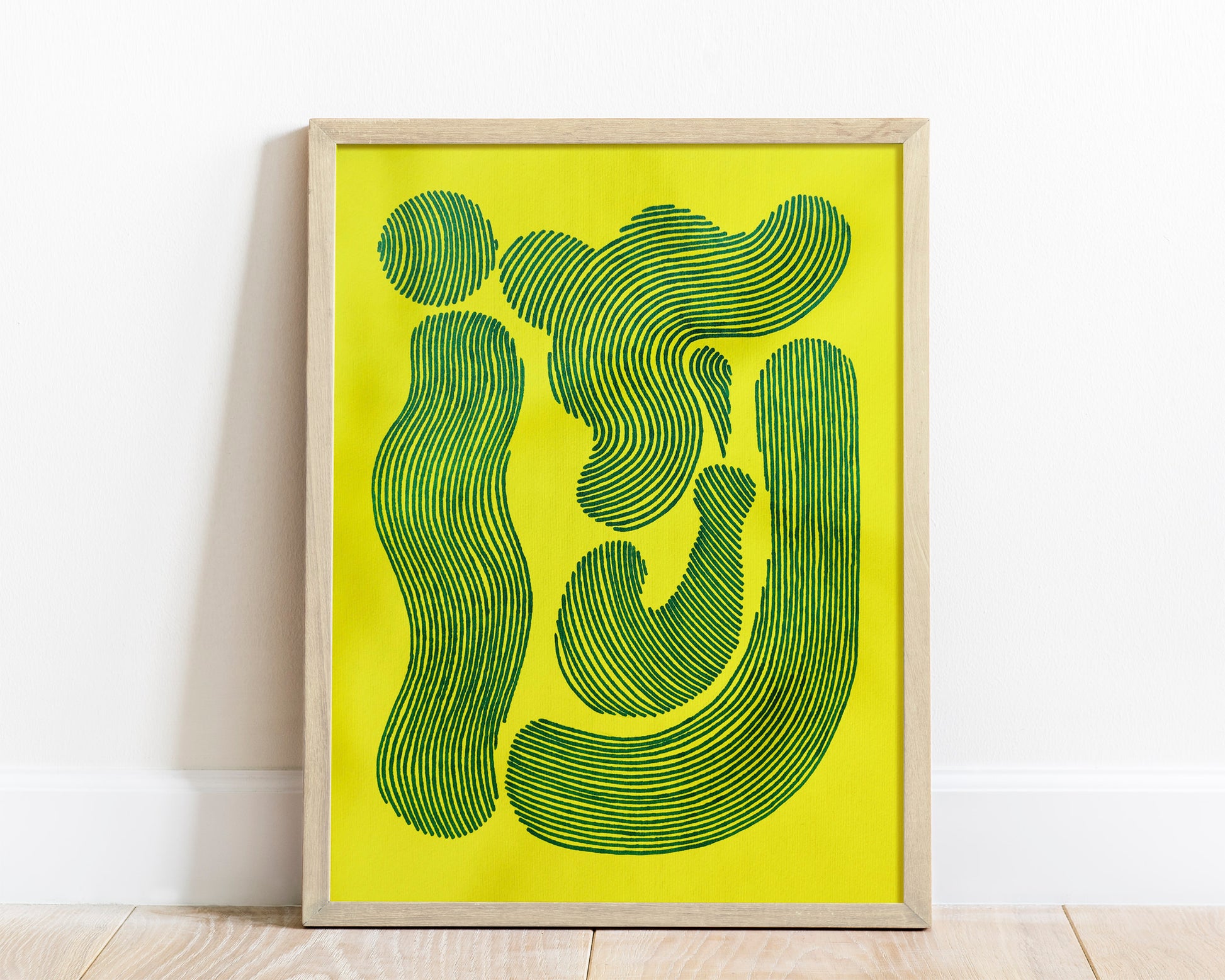 Yellow and green Abstract flower line shapes artwork for Nature lover gift UNFRAMED  for living room, or bedroom original artwork