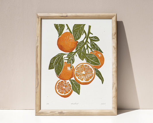 Printable linocut fruits prints Sage green branch oranges wall art Relief vintage texture decor Digital downloadable Modern kitchen poster Living room Nature lover gift fruit prints lino foraged texture	Cottagecore decor Bedroom	linogravure poster maximalist large  modern branch instant download dorm entryway dining room