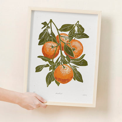 Living room wall art	Nature lover gift	Printable linocut	fruit prints lino	Sage green oranges	foraged texture	Cottagecore decor	Digital downloadable	kitchen Bedroom	linogravure poster	Relief vintage print	modern branch	large retro download