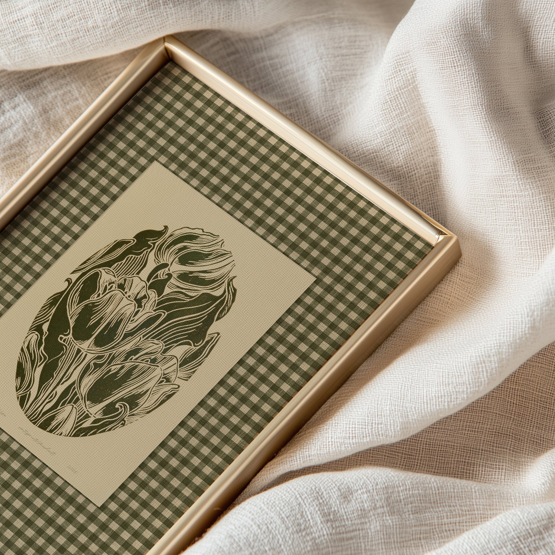 Beige retro cottagecore sage green color gingham tulips flowers large linocut prints floral lino printable wall art master bedroom checkered decor digital poster monochrome farm linogravure godmother gift reading nook rustic grand millennial modern kitchen vintage botanical mom gift living room antique illustration plant lover dining room chateaucore hostess earth tones downloadable instant download home office laundry farmhouse mother grandmother sister self wife women girlfriend Entryway