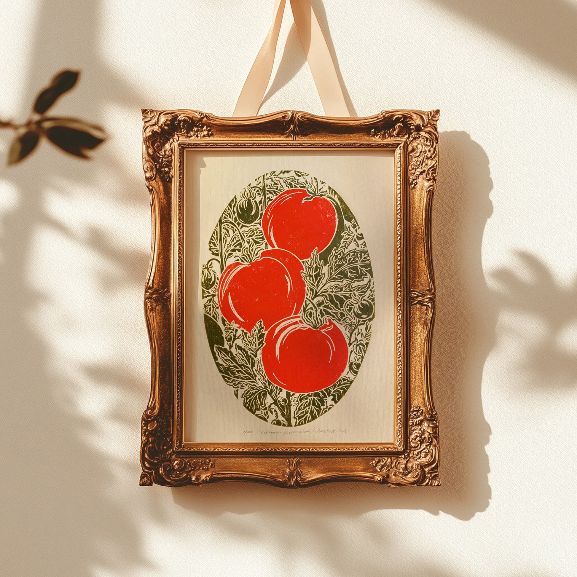 Red sage green beige vintage cottagecore tomato vegetable rustic linocut print retro kitchen dning room decor botanical lino garden harvest pantry original artwork gift for cook mom present nature linogravure farm heirloom christmas home self thoughtful autumn summer plant lover grandmother housewarming bedroom relief wife girlfriend sister godmother Coworker Say Thanks printmaking block hallway entryway handmade unique Xmas mindfulness dopamine new beginnings gift staircase farm