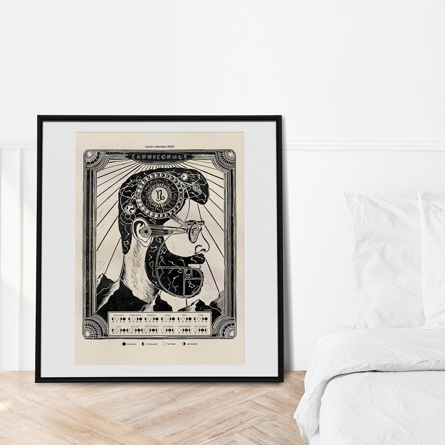 personalized zodiac 2026 lunar calendar moon phases male portrait art deco landscape wall art linocut prints printable wall art home office digital poster boyfriend gift christmas present husband gift for him brother New year gift large contemporary modern chart black bedroom INSTANT DOWNLOAD minimalist wall art, large wall art, moody wall art, trendy wall art, aesthetic wall art, Christmas, bedroom wall decor, modern kitchen art, dining room decor, Thank You Gift, bathroom prints, living room wall art