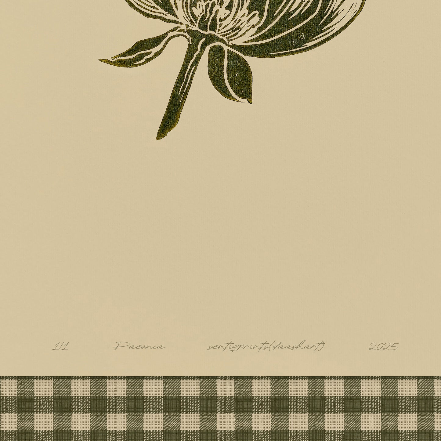 Printable Sage Green Gingham Peony Flower Linocut Prints Retro Cottagecore Chateaucore Checkered Wall Art Reading Nook Decor Digital Poster