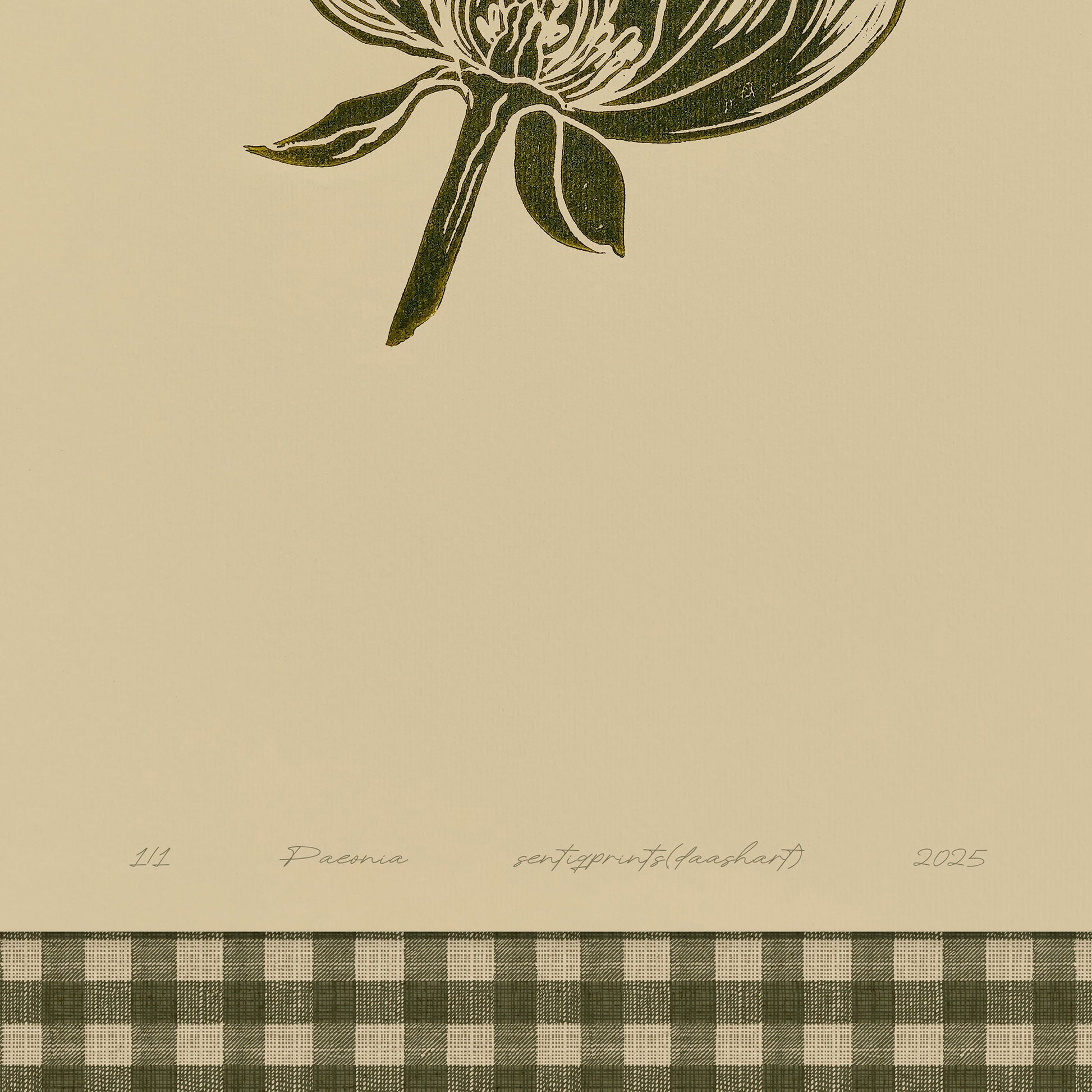 Printable Sage Green Gingham Peony Flower Linocut Prints Retro Cottagecore Chateaucore Checkered Wall Art Reading Nook Decor Digital Poster
