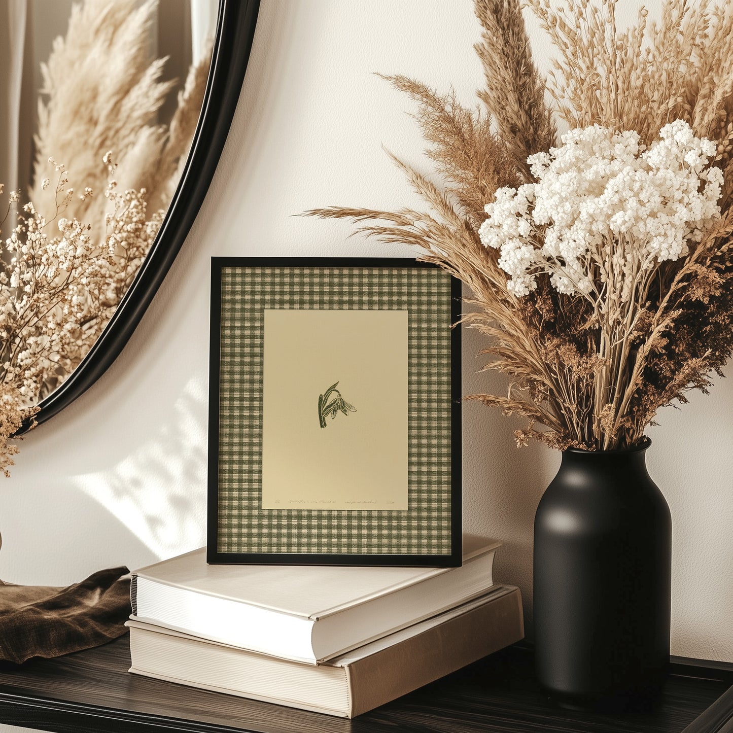 Printable Sage Green Gingham Snowdrop Flower Linocut Prints Retro Chateaucore Checkered Wall Art Romantic Decor Digital Poster winter spring primary bedroom 
woodcut style, hand printed, traditional printmaking, Engraving, ACADEMIC / INTELLECTUAL AESTHETICS, light academia, classical, literar vintage book illustration, moody, quiet luxury art,&nbsp;soft neutral slow living wall decor, romantic, foraged wall art, wife present, Floral wall art, Farmhouse wall decor