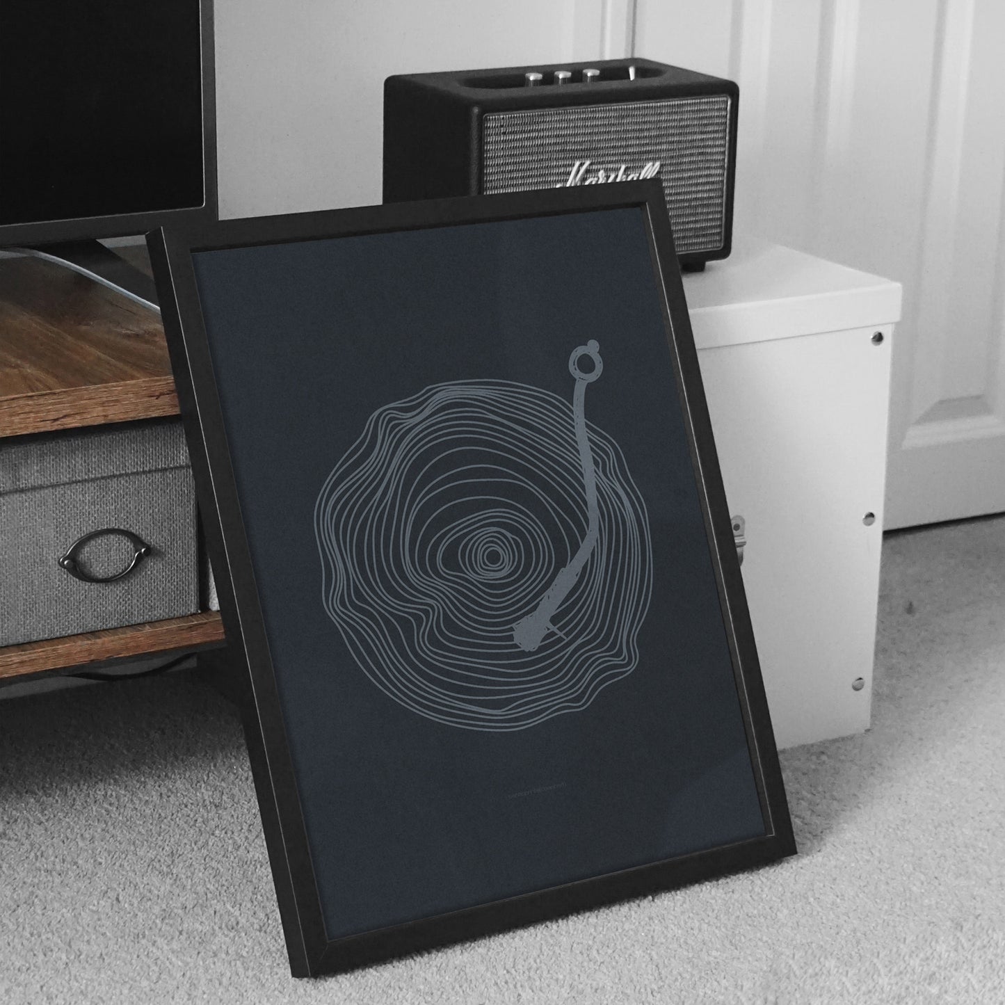 dark metalic blue mid century modern contemporary lines vinyl record prints printable wall art music room man cave decor digital poster gift him masculine decor gift teen boy room for audiophile monochrome abstract living room boyfriend collectors retro fans workspace DJs Minimalist Player audiophiles Scandinavian home office creative interiors musician girlfriend present Housewarming couple Anniversary Bedroom Neutral Minimal Soundwave downloadable instant download husband dark aesthetic