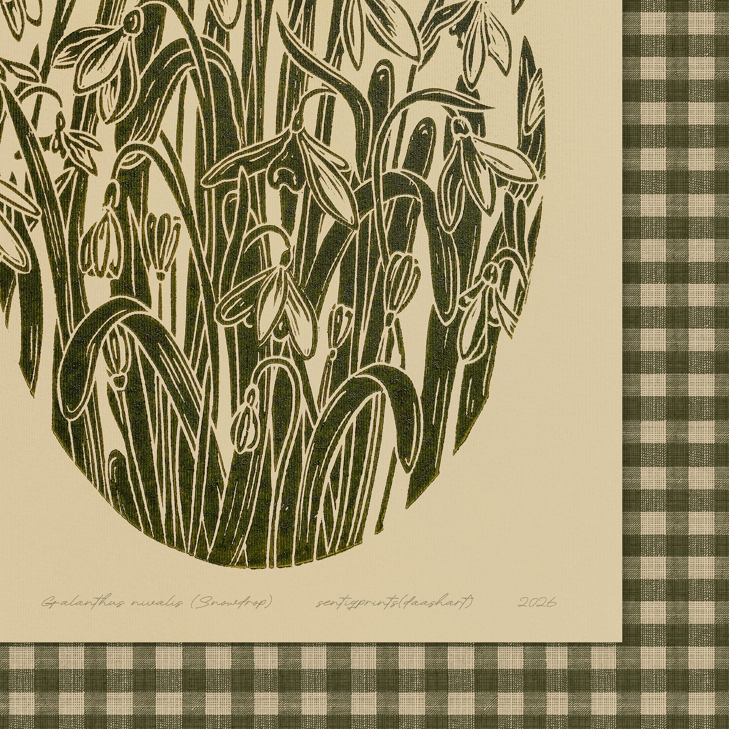 Sage green retro cottagecore gingham snowdrop flowers large linocut prints spring winter foraged printable wall art english cottage checkered decor mom gift ideas digital poster floral lino rustic linogravure farmhouse living room grand millennial botanical monochrome antique illustration plant lover dining chateaucore hostess earth tones downloadable nature bedroom instant download home office housewarming laundry mother grandmother sister self wife women girlfriend Entryway reading nook