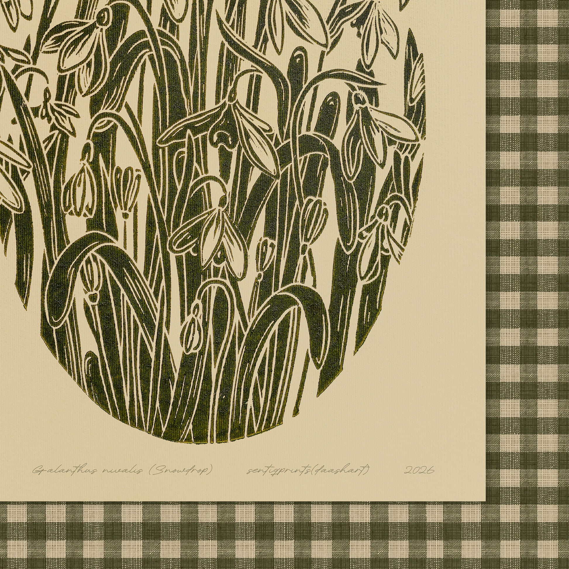 Sage green retro cottagecore gingham snowdrop flowers large linocut prints spring winter foraged printable wall art english cottage checkered decor mom gift ideas digital poster floral lino rustic linogravure farmhouse living room grand millennial botanical monochrome antique illustration plant lover dining chateaucore hostess earth tones downloadable nature bedroom instant download home office housewarming laundry mother grandmother sister self wife women girlfriend Entryway reading nook