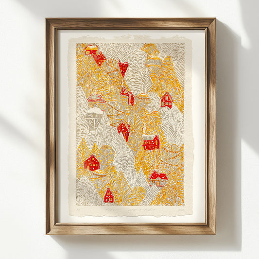 retro lovers present first snow red house printable wall art large linocut prints warm earth tones farm christmas dining room funny kids decor magical forest rustic village hallway digital poster linogravure download Yellow gray funny autumn bedroom instant download holiday season foraged self gift affordable lino download nature thank you mom aesthetic home office housewarming new downloadable hanging moody kitchen dorm laundry mom mother grandmother sister wife women farm hostess girlfriend