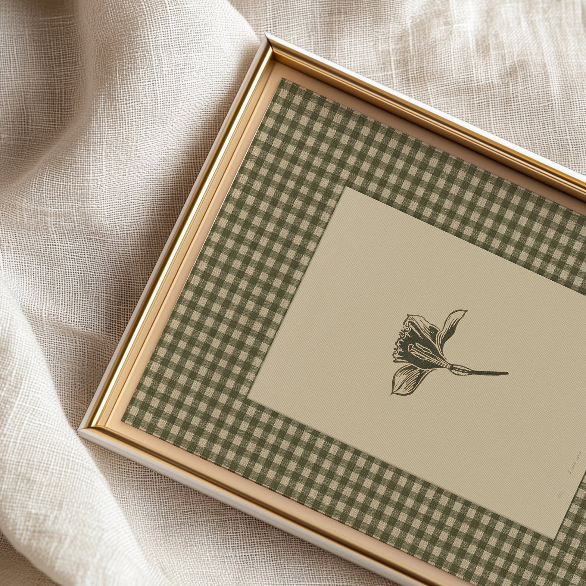 Beige printable wall art sage green color gingham daffodil flower large linocut prints retro cottagecore chateaucore decor checkered study room digital poster rustic linogravure floral lino instant download botanical checkered monoprints grand millennial modern kitchen monochrome mom gift living room antique illustration dining room hostess earth tones downloadable nature bedroom home office housewarming farmhouse mother grandmother sister self wife women girlfriend Entryway reading nook