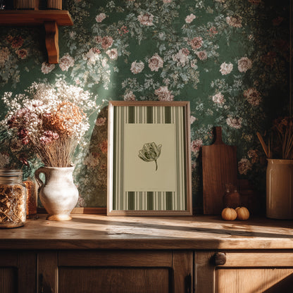 Beige retro cottagecore tulip flower large linocut prints sage green color striped printable wall art living room dining room decor grandmother present self gift digital poster rustic linogravure vintage lino relief texture Monochrome master bedroom home office godmother botanical floral lino earth tone grand millennial hallway mom antique illustration plant lover chateaucore hostess downloadable nature instant download housewarming kitchen laundry farmhouse mother sister wife women girlfriend