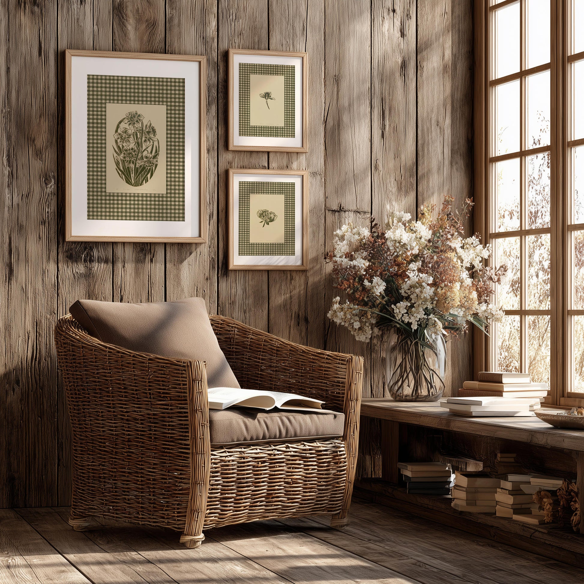 Retro Cottagecore Sage Green Gingham Daffodil Flowers Linocut Prints Floral Printable Bedroom Wall Art Checkered Farm Decor Digital Poster Reading window nook 
traditional printmaking, Engraving, ACADEMIC / INTELLECTUAL AESTHETICS, light academia, classical, literary, vintage book illustration, moody, quiet luxury art, soft neutral, slow living wall decor, romantic, foraged wall art, wife present, Floral wall art, Farmhouse wall decor, Farmhouse wall art, farm kitchen wall