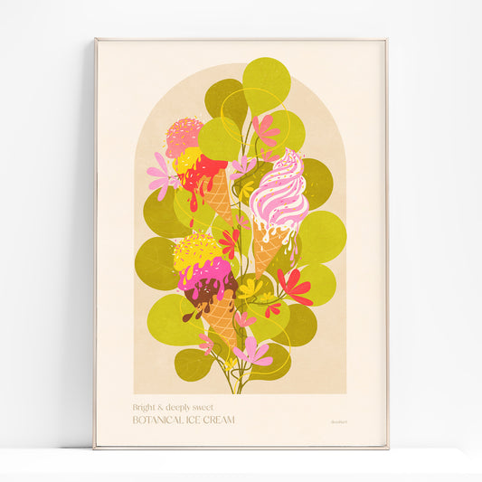 Botanical vintage Ice Cream Cone Dessert food digital poster printable wall art, digital poster, nature, rustic, floral, flower, plant, leaf, leaves, digital download, digital product, downloadable art, wall hanging, unique wall art, contemporary art, large wall art, moody wall art, trendy wall art, aesthetic wall art, bedroom wall decor, modern kitchen art, dining room decor, botanical, cottagecore, rustic, farmhouse
