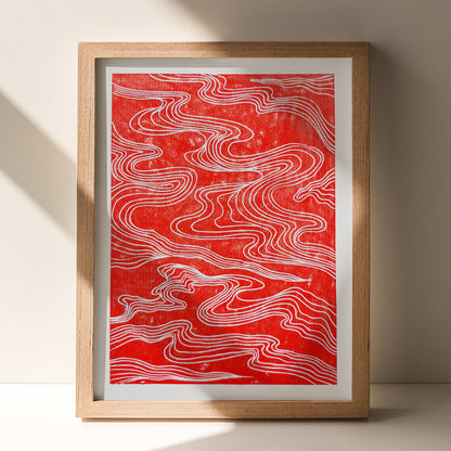 Red Abstract Japanese Cloud Linocut Print Original Artwork Printmaking Modern Living Contemporary Bedroom Home Gift Minimal Holiday Decor One of a kind hand carved, wall hanging, unique Vintage art, unique wall art, trendy wall art, thank you gift boss, teacher appreciation gift, Summer wall art, large wall art, sister in law gift, shelf decor, self gift, rustic artwork, Retro scandinavian artwork, handprint, retirement gift