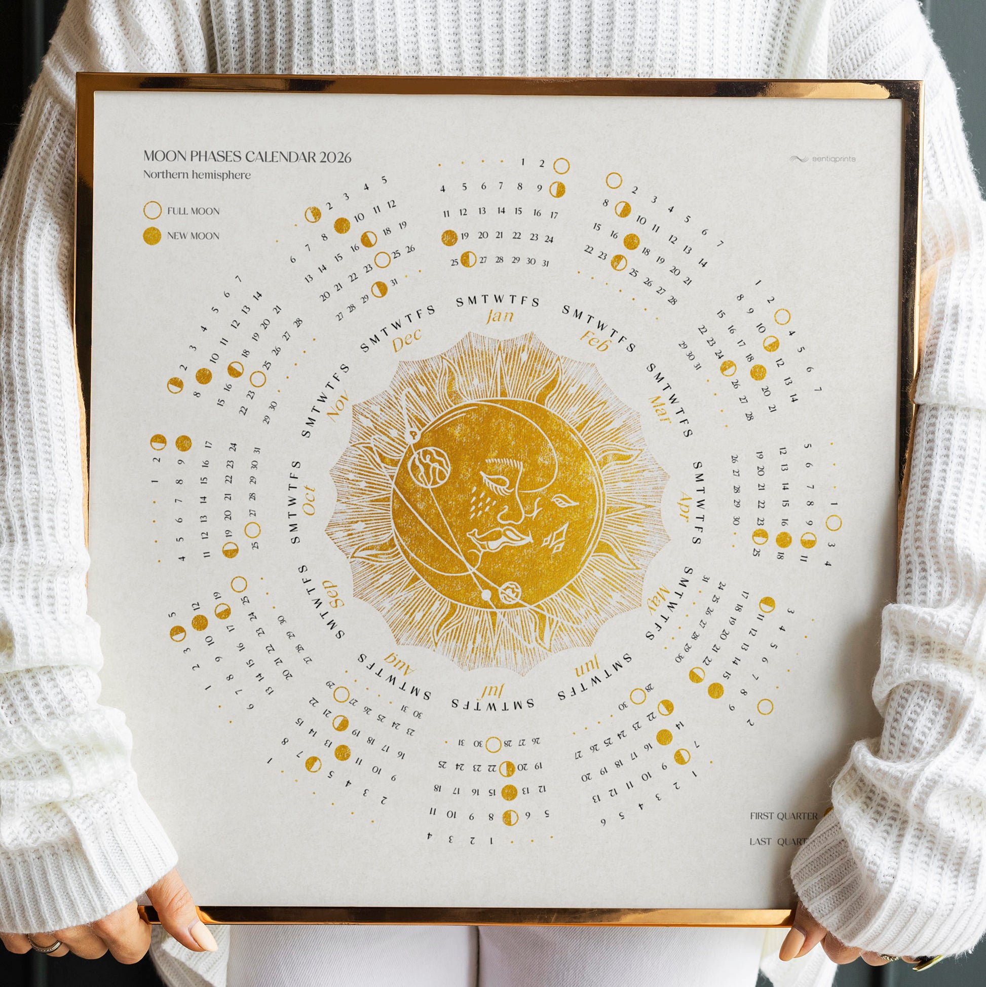 ikty7ij dfd3415d 5321 4b49 b354 8e5e1d5a28be 2026 printable lunar yearly calendar poster gold kiss of the moon and sun + desktop ipad wallpaper new year christmas gift