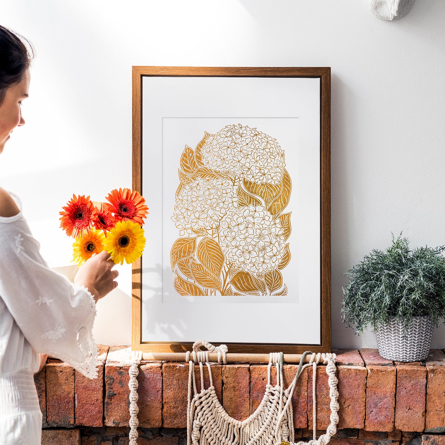 ochre hydrangea flowers Linocut print Wall hanging art decor new apartment housewarming gift, new apartment gift, nature wall art, Nature original art, nature lover gift, mothers day gift ideas, mothers day gift from daughter, mothers day gift, mother in law gift, mom birthday gift, Modern kitchen art, long distance gift, living room wall art minimalist, Living room wall art, laundry room decor, kitchen wall art, Housewarming gift, hostess gift, home gift unique, heirloom gift