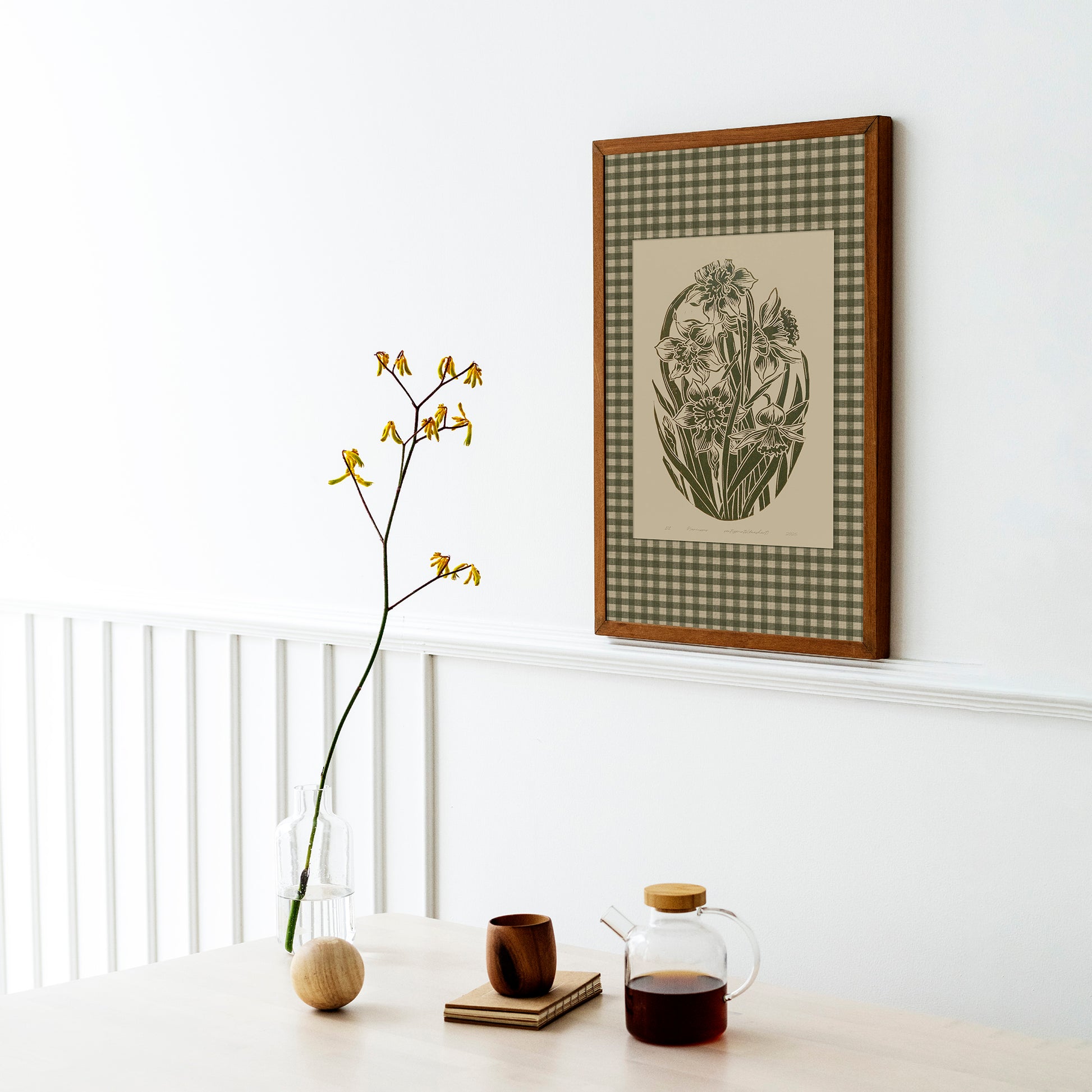 Retro Cottagecore Sage Green Gingham Daffodil Flowers Linocut Prints Floral Printable Bedroom Wall Art Checkered Farm Decor Digital Poster Dining room
neutral earth tones, illustration, office wall decor, reading nook decor, bedroom, nurse gift, niece gift from aunt, digital product, classical, Gift for her, antique illustration, creative workspace, new mom gift, herb, english cottage, country cottage wall decor, soft organic modern, poetic, quiet luxury wall art, slow living wall, scandinavian,
