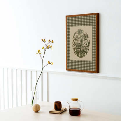 Retro Cottagecore Sage Green Gingham Daffodil Flowers Linocut Prints Floral Printable Bedroom Wall Art Checkered Farm Decor Digital Poster Dining room
neutral earth tones, illustration, office wall decor, reading nook decor, bedroom, nurse gift, niece gift from aunt, digital product, classical, Gift for her, antique illustration, creative workspace, new mom gift, herb, english cottage, country cottage wall decor, soft organic modern, poetic, quiet luxury wall art, slow living wall, scandinavian,
