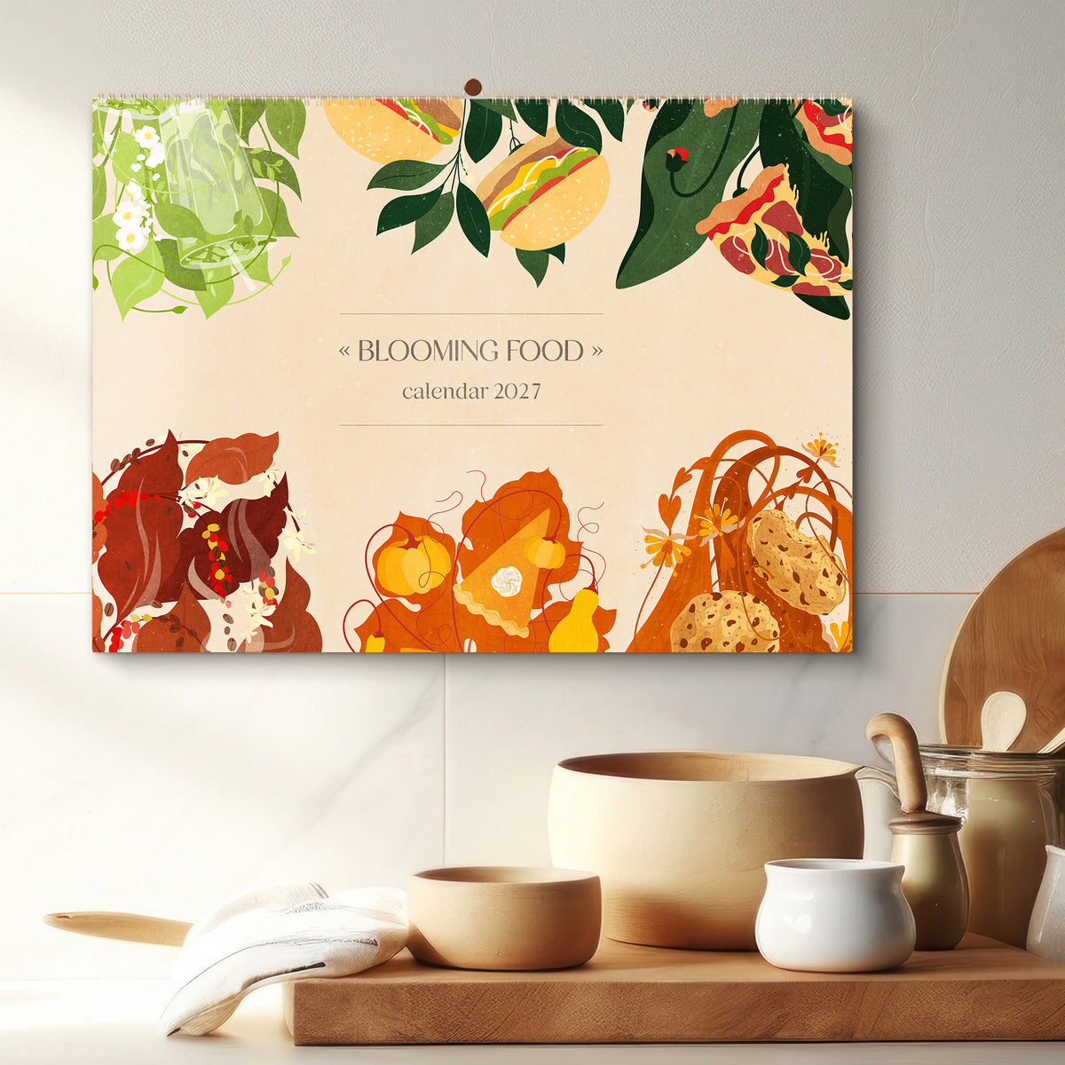 printable calendar 2027 foodie monthly calendar personalized art floral fast food drink illustration illustrated calendar 17x11in botanical wall modern kitchen dining room decor digital download breakfast nook rainbow instant download Christmas xmas gift coworker housewarming new homeowner office friend home office nature lover large downloadable vintage rustic bedroom aesthetic hanging  farmhouse mother grandmother sister self wife women farm cottagecore hostess girlfriend staircase pantry
