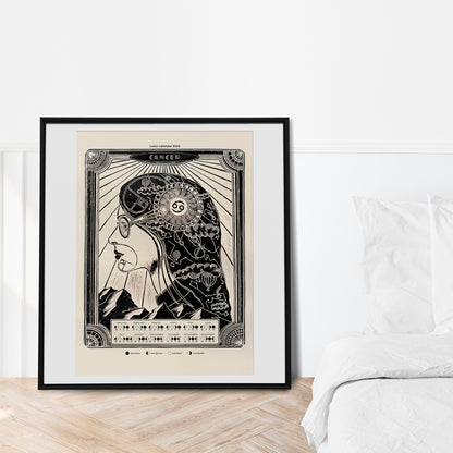 personalized zodiac 2026 moon phases lunar calendar female portrait art deco large linocut prints printable wall art bedroom decor girlfriend new year gift ideas digital poster mother astrology inspired landscape home office contemporary modern chart black bedroom INSTANT DOWNLOAD Aries, Libra, Capricorn, and Cancer, Taurus, Scorpio, Leo, and Aquarius, Gemini, Sagittarius, Virgo, and Pisces new grandma gift, mothers day gift from daughter, mothers day gift ideas, gift for best friend female