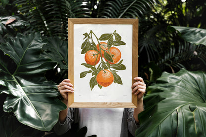 Living room wall art	Nature lover gift	Printable linocut	fruit prints lino	Sage green oranges	foraged texture	Cottagecore decor	Digital downloadable	kitchen Bedroom	linogravure poster	Relief vintage print	modern branch	large retro download