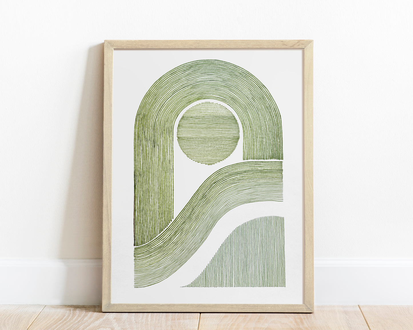 Summer wall art Sage green arch Original line hand drawn Geometric abstract artwork Handmade Bedroom modern decor New home gift One of kind