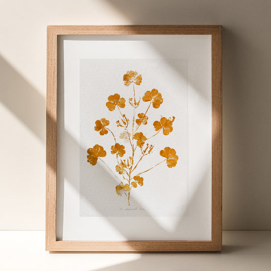Cottagecore Ochre Clover Leaves Plant Monotype Print Relief Texture Printmaking Wall Art Original Artwork Farm Kitchen Decor One of a Kind wall hanging, unique wall art, trendy, thank you gift, boss, teacher appreciation gift, Summer, Christmas, Spring wall art, sister in law gift,&nbsp; self gift, rustic wall art, retirement, One of a Kind Holiday Gift,