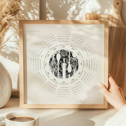 vintage style 2026 wall printable calendar cooking utensils large square monotype prints modern kitchen art dining room decor chef gift calendar baking lover gift digital poster hostess gift grandmother xmas illustration illustrated INSTANT DOWNLOAD new year gift ideas Minimal Eating Food Lover Gift Lifestyle Cooking Restaurant Seasonal Farm to Table mom mother sister godmother aunt girlfriend wife gift for her decor