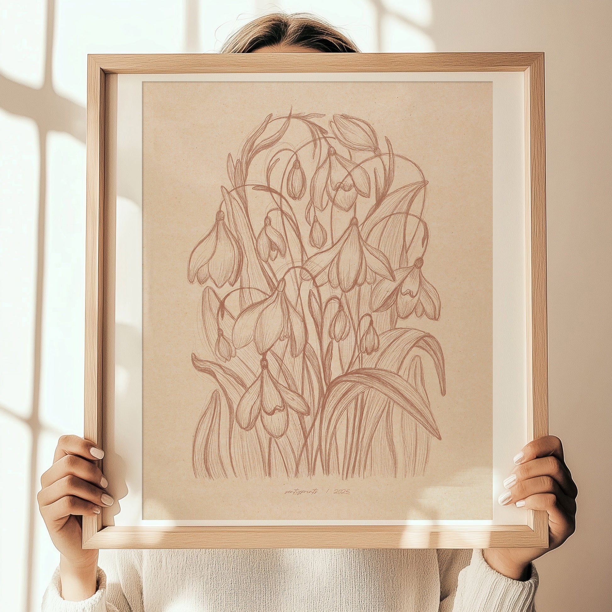 vintage sketch
mocha mousse color
snowdrop flowers
spring wall art
floral prints
printable wall art
cottagecore wall art
lines art
bedroom wall decor
digital download
hand drawn prints
farmhouse wall decor