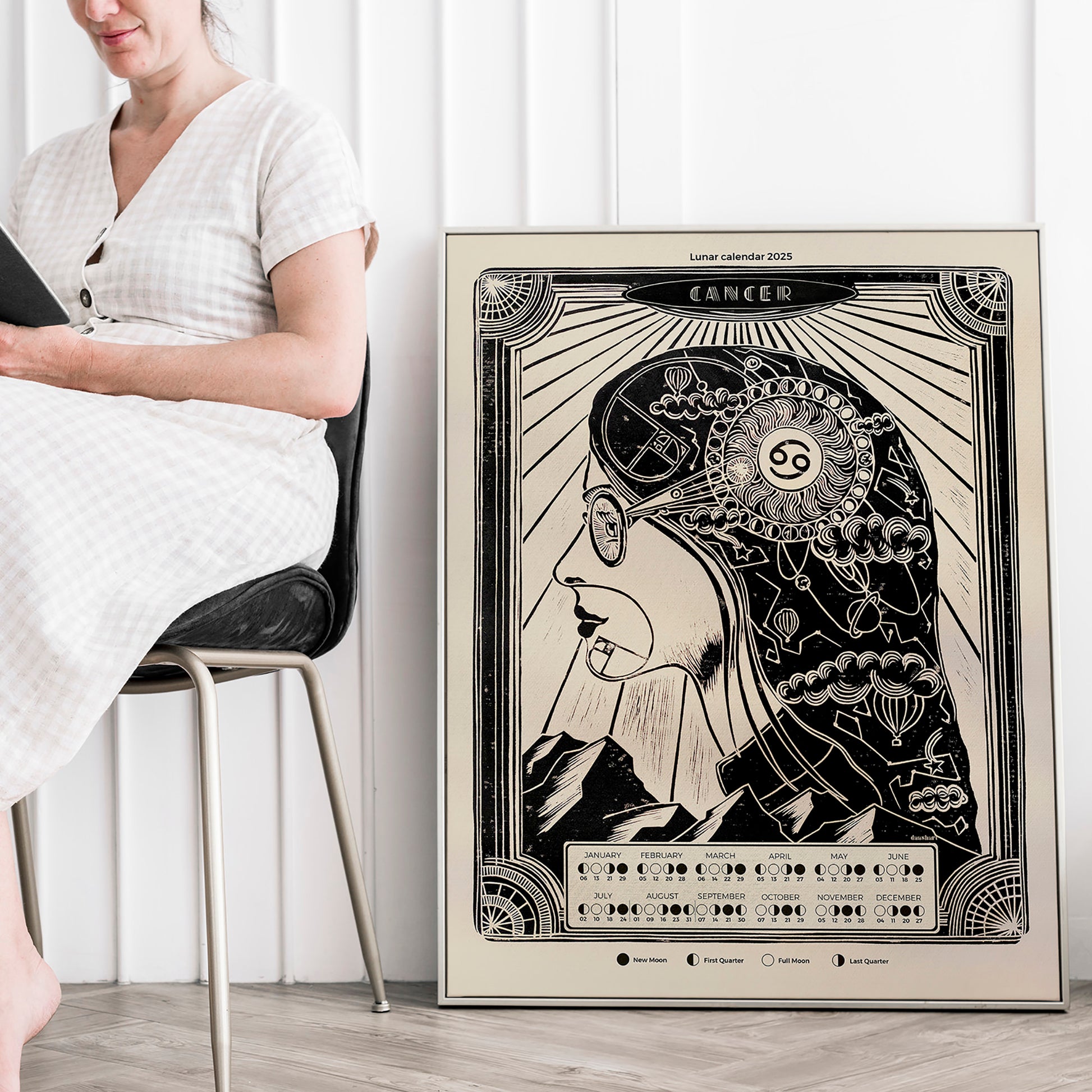 personalized zodiac 2026 moon phases lunar calendar female portrait art deco large linocut prints printable wall art bedroom decor girlfriend new year gift ideas digital poster mother astrology inspired landscape home office contemporary modern chart black bedroom INSTANT DOWNLOAD Aries, Libra, Capricorn, and Cancer, Taurus, Scorpio, Leo, and Aquarius, Gemini, Sagittarius, Virgo, and Pisces
digital product, downloadable art, wall hanging, unique wall art, Xmas Gift for Nature Lover