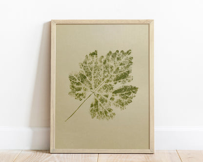 Nature lover gift cottagecore foraged farmhouse modern Bedroom Living room leaf plant Monotype wall art Original painting artwork One of kind farm textured printmaking Green relief simple Minimalist New home grape print modern decor retro