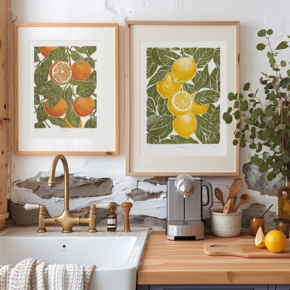 Gallery wall set of 2 Sage green oranges and lemons fruits «Sagreen Lemoranges» Printable linocut wall art posters gift for her friend, anniversary gift, teacher appreciation gift, grandma gift, new mom gift, grandmother gift, gift for aunt, hostess gift, host gift, aunt gift, godmother gift, godparent gift, godfather gift, mother in law gift, daughter in law gift, sister in law gift, niece gift from aunt, new grandma gift, mothers day gift from daughter, mothers day gift ideas, gift for best friend female